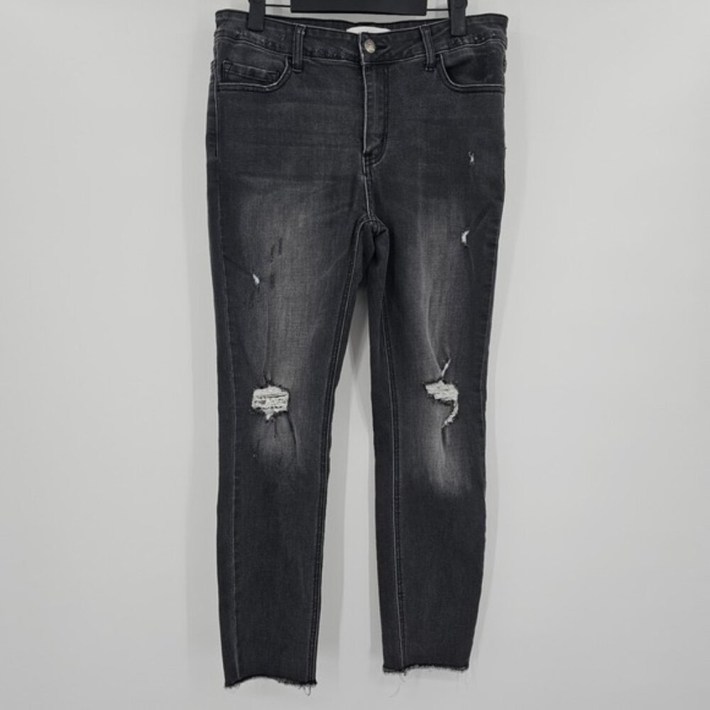 Flying Monkey Vervet Jeans Womens Size 30 Black Distressed Faded Raw Hem Skinny